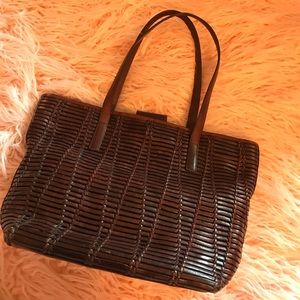 Ann Taylor woven dark brown leather purse